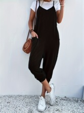 U 21131 Solid Color Pocket Jumpsuit ��ɫ�ڴ��B�wѝ �羳