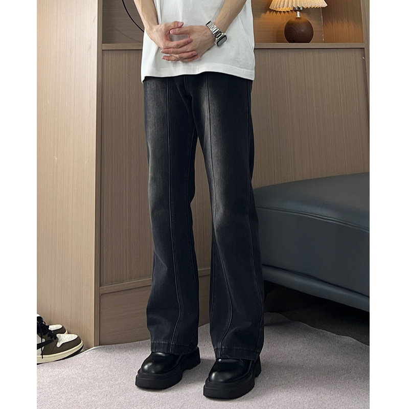 Flared Straight High Waist Jeans Versatile Black Gray Short Stature Heightening Slimming Vibe Style Casual Pants Men_voghion.com