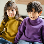 秋冬双股儿童纯羊毛衫高翻领针织衫套头简约毛衣男女童装柔软上衣