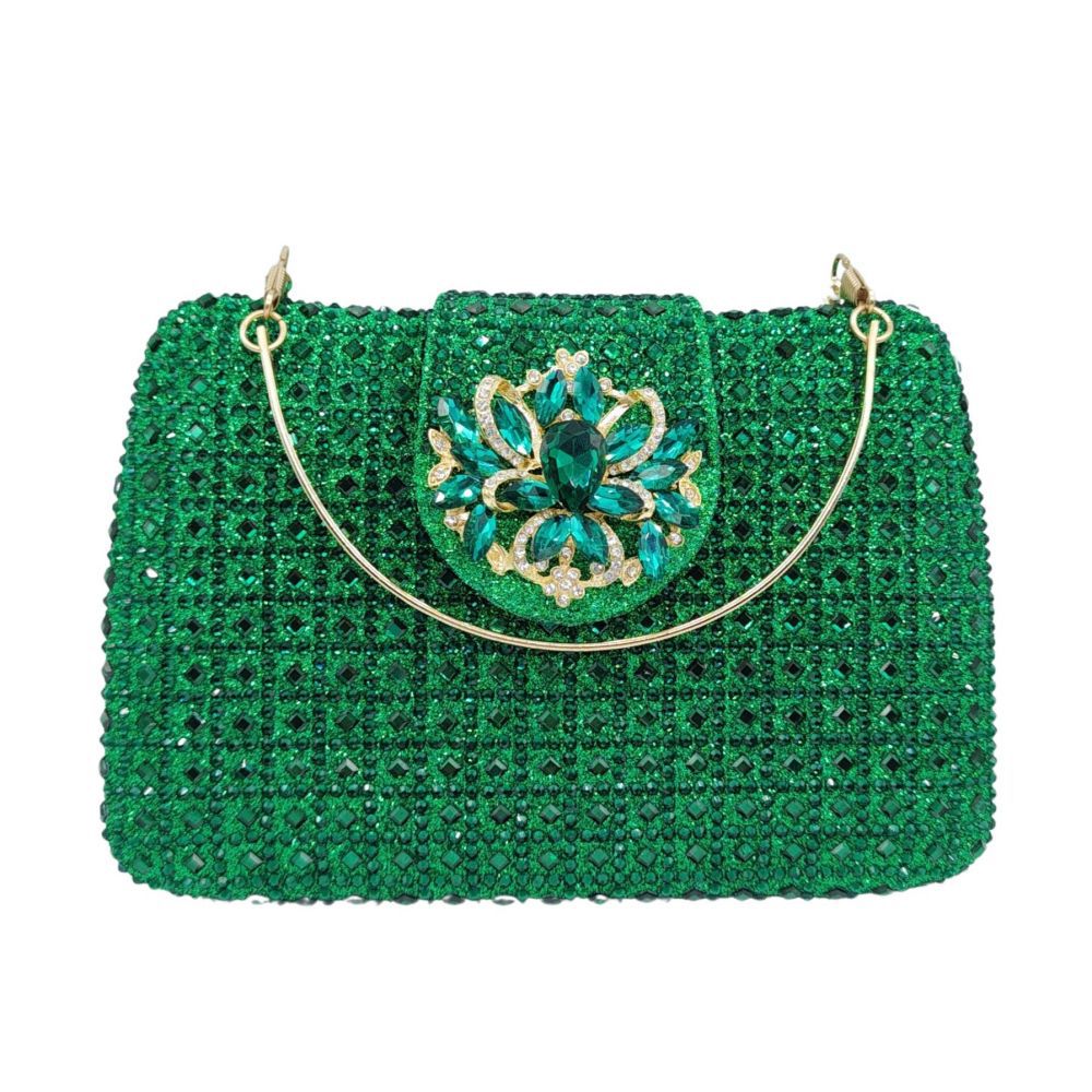 Túi clutch nữ đính đá pha lê dự tiệc sang trọng 19×13.5×4 cm — sâm panh chi tiết 23