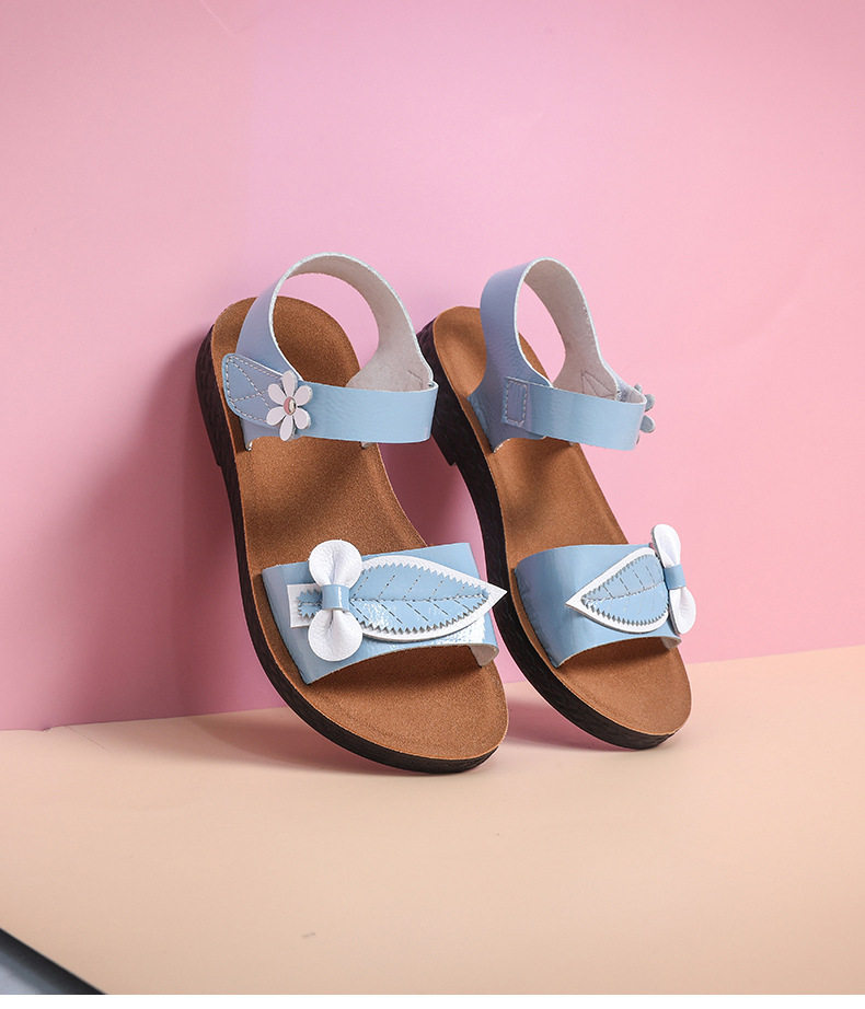 Dép sandal trẻ em đế mềm chống trơn trượt, quai ngang khóa cài, họa tiết hoa nhí — Màu tím, Xanh nhạt, màu vàng kim chi tiết 12