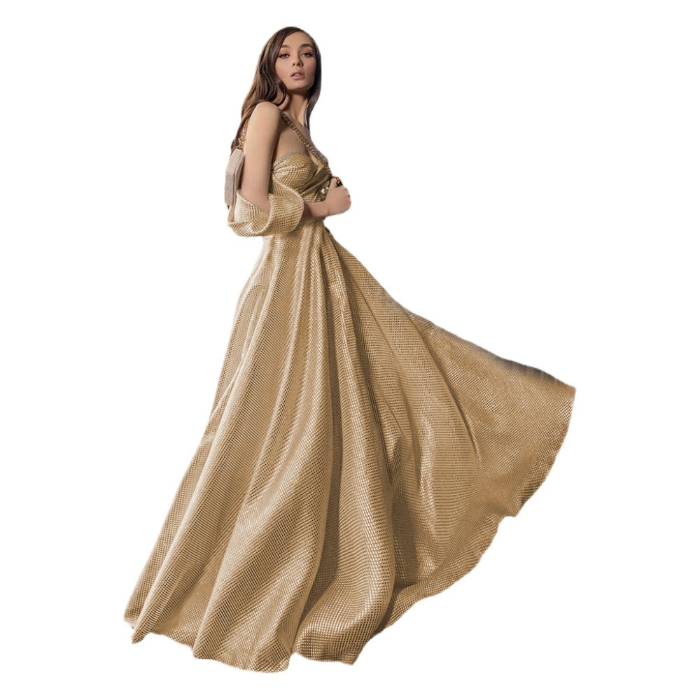 Ropa de mujer europea y americana Comercio exterior Nuevo Amazon fuera del hombro vestido sin mangas de swing grande vestido de noche de cintura media vestido de dama de honor