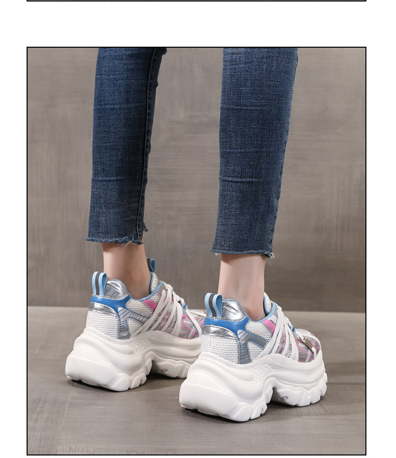 Giày sneaker nữ đế dày lưới thoáng khí phong cách bánh xốp — Màu hồng xanh lam chi tiết 13