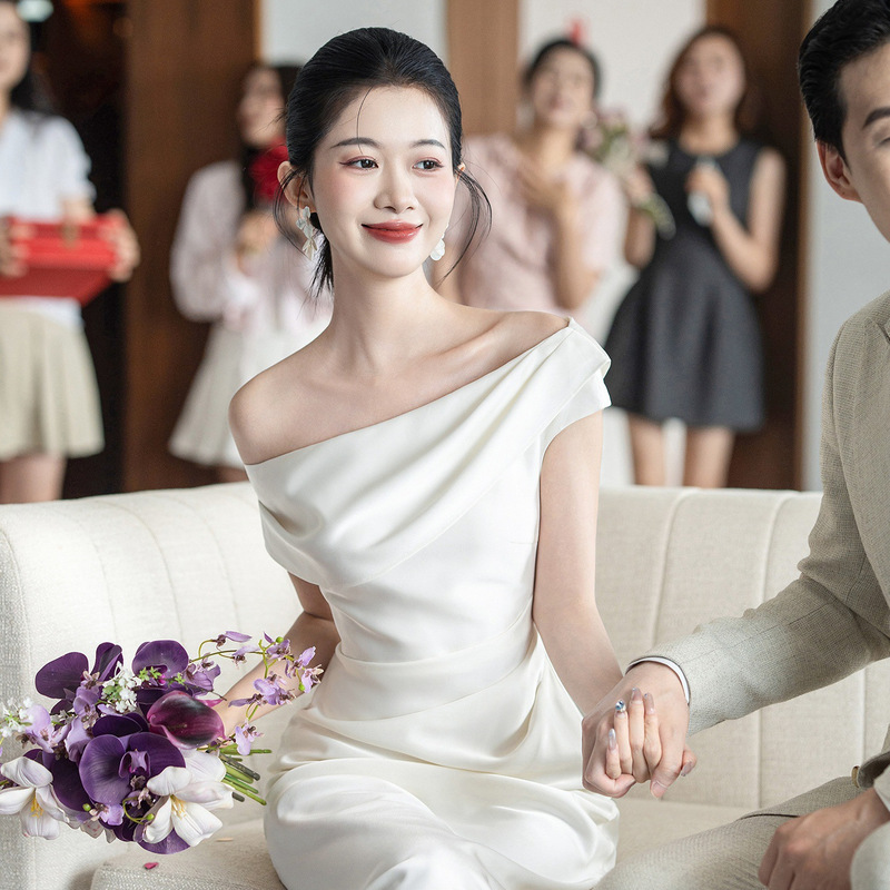 French-Style Light Wedding Dress, Off-Shoulder Engagement Dress, 2026 New Model, High-End Light Dress, Registration White Dress for Women