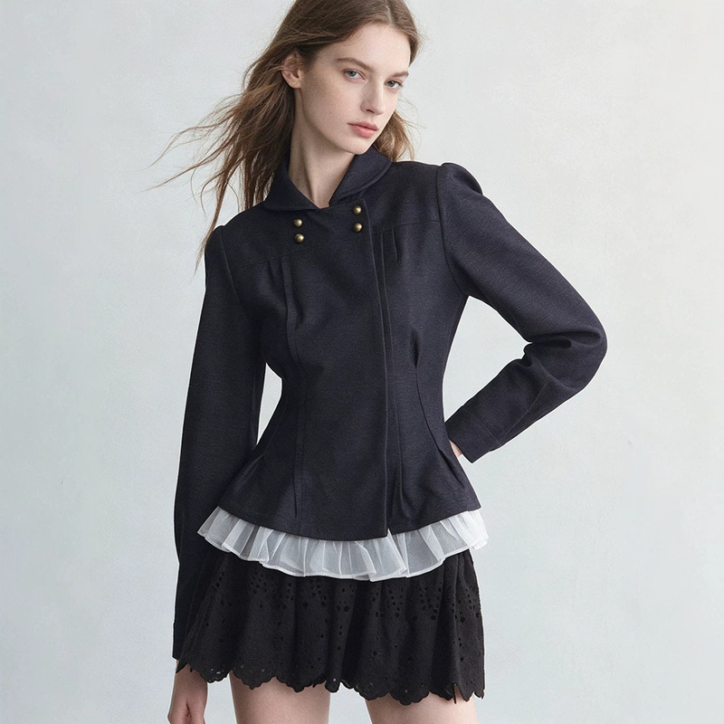 SP YOUTH "Irreplaceable" Double-Breasted Pleated Waist-Cinching Denim Shirt Commuting Top Jacket for Women in Autumn SP YOUTH "Irreplaceable" Double-Breasted Pleated Waist-Cinching Denim Shirt Commuting Top Jacket for Women in Autumn