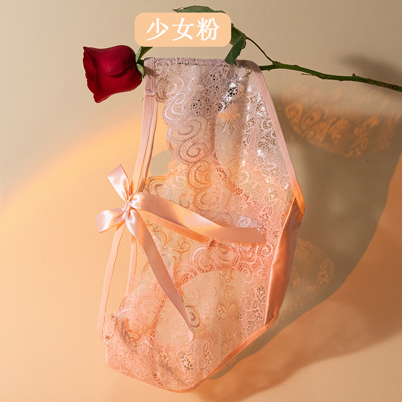 Negro sexy encaje puro quiere viento cintura encaje niñas arco negro encaje algodón inferior entrepierna ropa interior cómoda