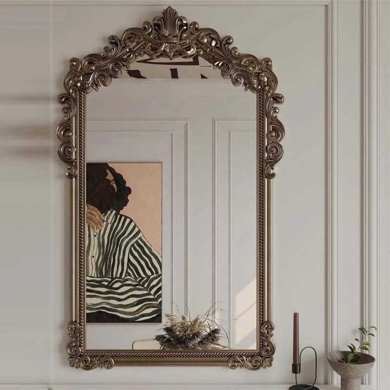 French-Style Vintage Carved Villa Fireplace Decorative Mirror American-Style Bathroom Mirror Master Bedroom Vanity Mirror Wall-Mounted