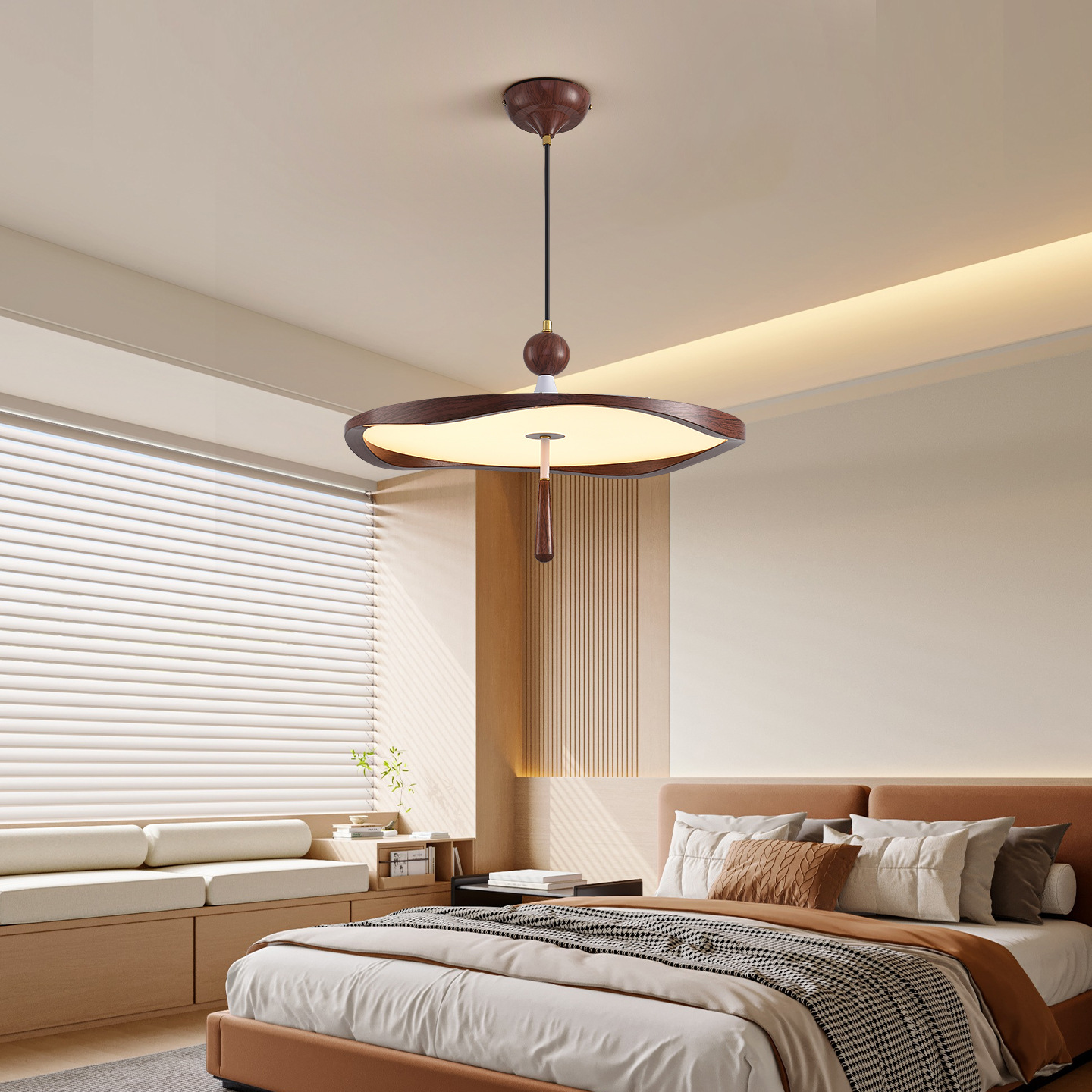 Lámpara del restaurante, viento tranquilo, mesa de comedor de color nuez, platillos voladores, línea de suspensión simple, estilo medieval, lámpara de protección de ojos creativa 003L