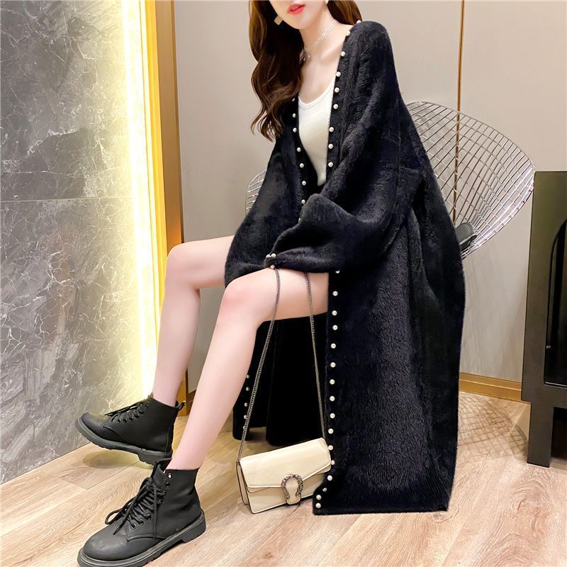 中长款宽松慵懒风外套女2025秋冬新款韩系风衣感chic加厚毛衣开衫|undefined
