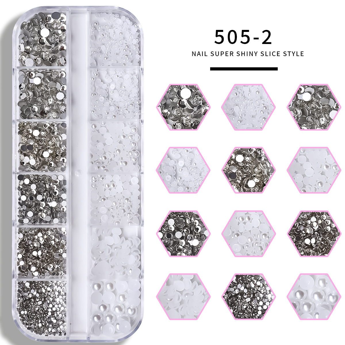 Set de joyas de uñas 12 barras de joyas taladro de uñas largo taladro de fondo plano mezclado taladro de forma especial superbrillante accesorios de uñas