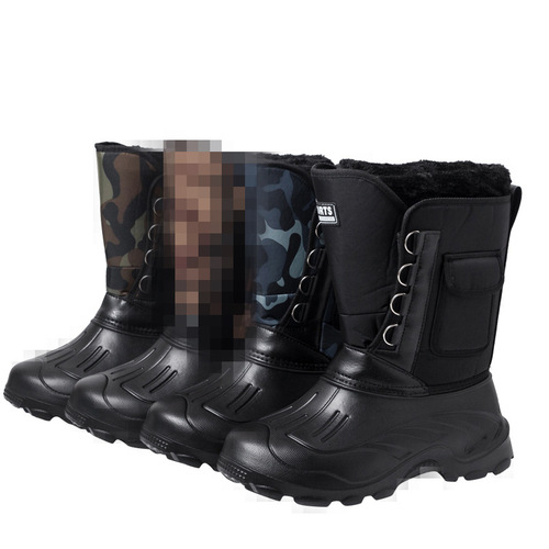 Waterproof Plus Size Outdoor Snow Boots for Men and Women, Fleece Lined, Thick, Warm, Cold Resistant, Winter Fishing Shoes