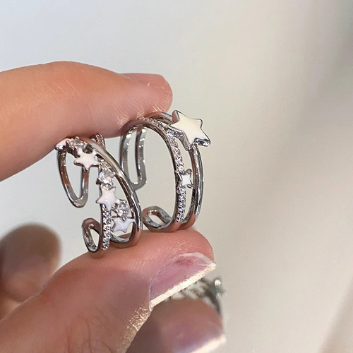 Luxury Lab Diamond Double Star Ring for Women, Unique Design Open Finger Ring, High-end Fashion and Personality Couple's Ring