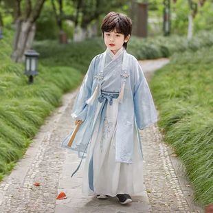 Girls' Clothing, Kidsren's Han Dynasty Suits for Men and Women, White Moon Green Shirts, Spring & Fall Chinese Style Boys' Tang Suit Costumes