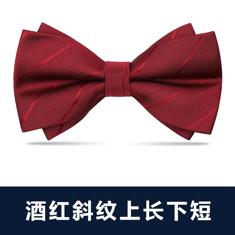 ↤↤↤와인색 사선 능직 언발란스 보우타이