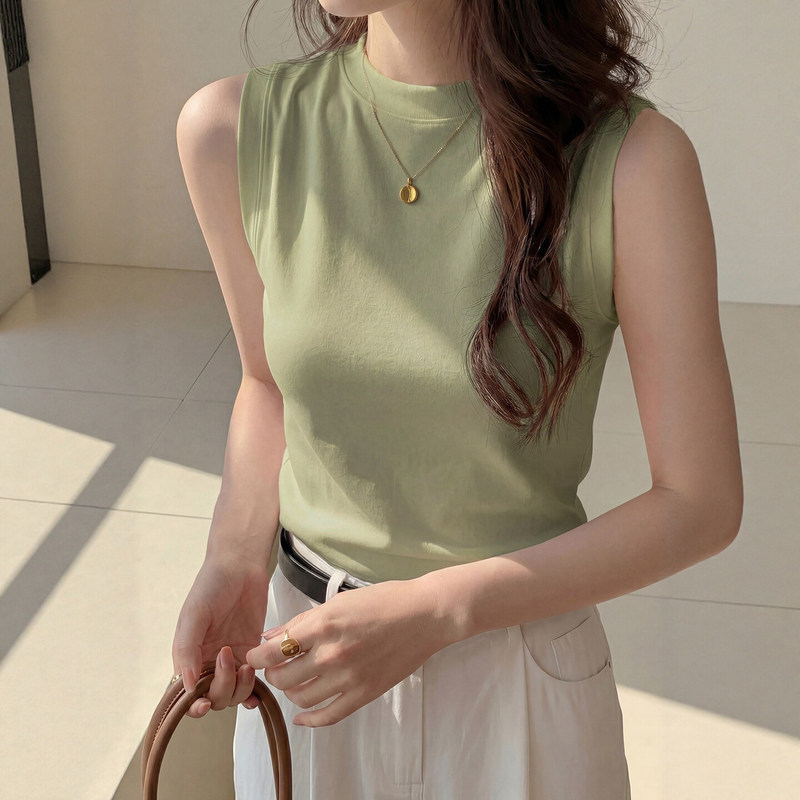 Plus-Size Green Camisole for Women, Autumn Outerwear, Wide Shoulder Straps, Tummy-Covering, Round Neck, Sleeveless Top for Curvy Women Plus-Size Green Camisole for Women, Autumn Outerwear, Wide Shoulder Straps, Tummy-Covering, Round Neck, Sleeveless Top for Curvy Women