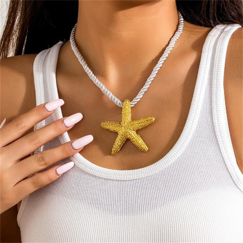 Summer Beach Ocean Series Exaggerated Starfish Necklace Women's Shell Bracelet Conch Earring Set Women_voghion.com
