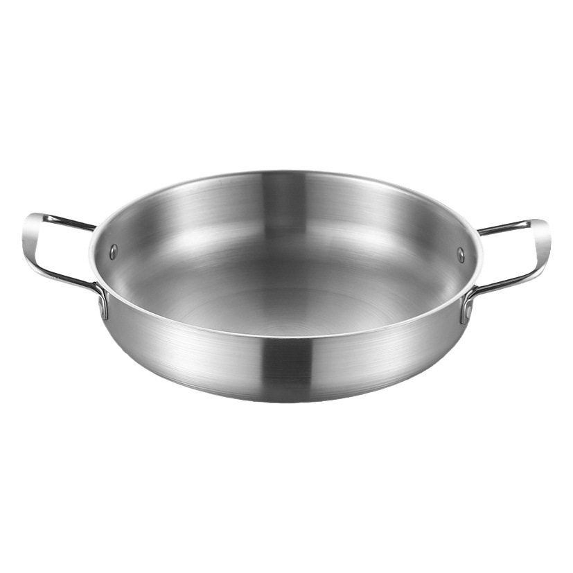 Olla seca de mariscos de acero inoxidable de estilo coreano al por mayor engrosada olla caliente pequeña olla de fideos instantáneos de doble oreja olla caliente del ejército dorado