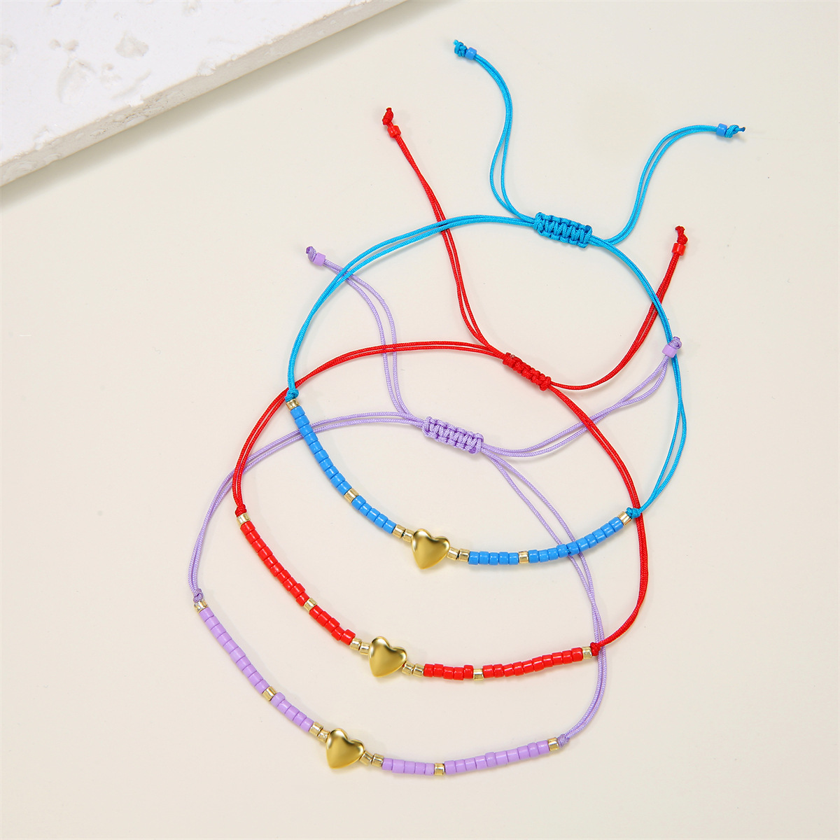 rope Chain Material Cord In Chain Chain Type Bohemian Geometric Heart Shape Seed Bead Cord In Chain Slider Clasp Closure String Bracelets Wholesale