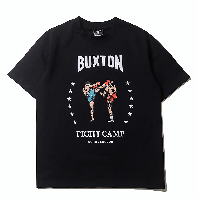 Nueva camiseta de verano para hombre con estampado de boxeo, estilo urbano, estilo vintage holgado, algodón puro, estilo para parejas, cuello redondo, manga corta.