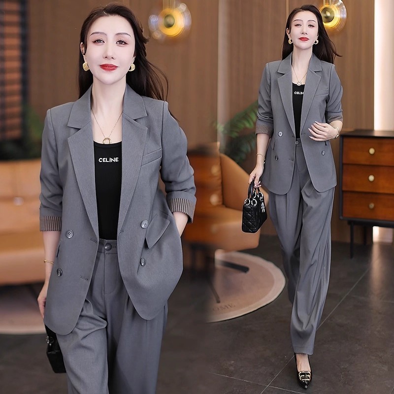 时尚西装套装女2025秋季新款洋气显瘦西服外套阔腿裤职业两件套潮|undefined