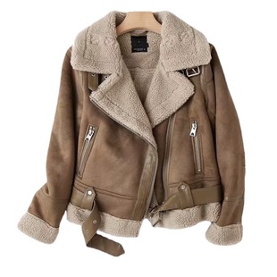Cross-border long-term in stock winter Europe and the United States new women's double-sided fur suede motorcycle jacket