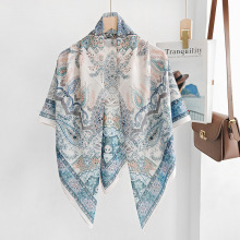 外贸批发时尚植物印花涤丝棉110cm方巾马来包头巾轻薄纱巾围巾女