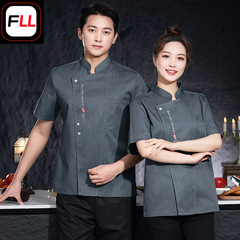 批發供應廚師服短袖夏裝刺繡餐飲廚房工作服大碼食堂後廚員工工裝