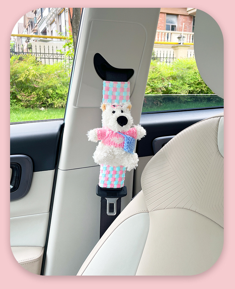 Plush Scribbled Dog Car Seat Belt Shoulder Cover Creative Car Seat Belt Anti-Strangle Protective Cover Car Interior Decoration