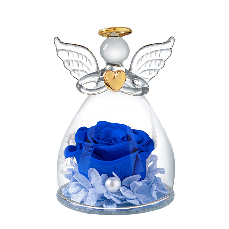 Cross-border inmortalidad rosas ángel pequeño cubierta de vidrio decoración día de San Valentín Navidad caja de regalo de cumpleaños flores reales