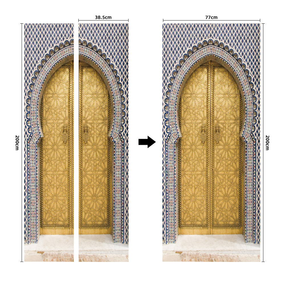 Pegatinas para puertas 3D respetuosas con el medio ambiente, autoadhesivos, fabricantes de origen al por mayor, patrones populares transfronterizos de alta definición, adhesivos para puertas impermeables, a prueba de aceite y antiincrustantes