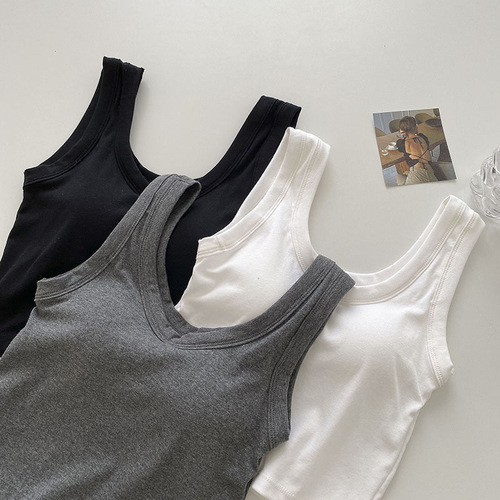 Solid color beautiful back sling inner vest with breast pads for girls to wear outside with belly button exposed tube top sports push-up bottoming top