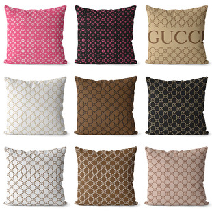 Cross-border European and American Light Luxury Trendy Brand Big Brand Pillow Case Logo Classic Old Flower Element Sofa Decoration Waist Pillow Cushion
