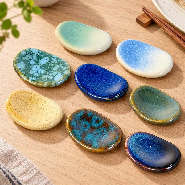 Kiln-fired ceramic chopstick rest, Japanese-style chopstick holder, creative chopstick rack for home dining tables, tableware for hotels and restaurants, spoon rest