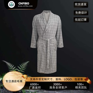 Polyester-Cotton Printed Plaid Bathrobe, Bathrobe, Pajamas, Men's and Women's Ice Silk Pajamas, Customizable and Embroidered
