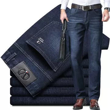 Jeans for men in spring and autumn, casual, light business, elastic, loose fitting, straight tube jeans for men, middle-aged pants for men - ShopShipShake