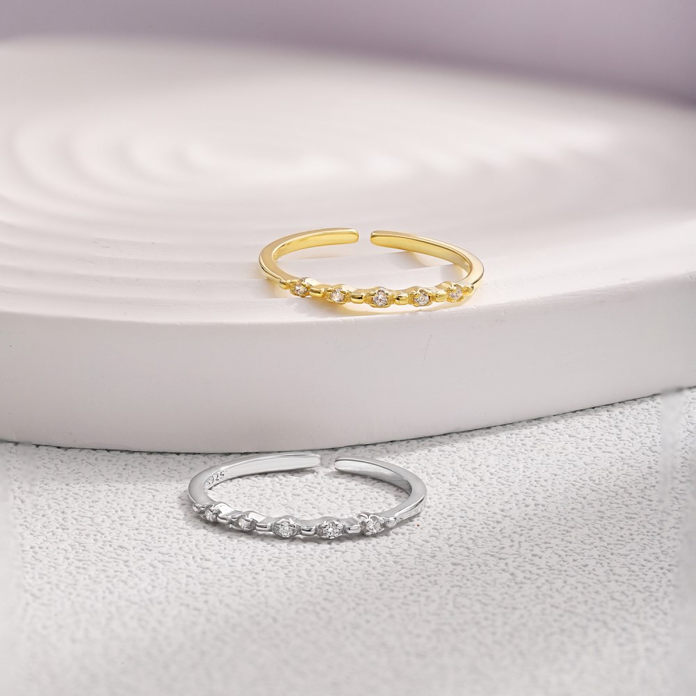 Simple Style Geometric Sterling Silver Plating Zircon Open Ring