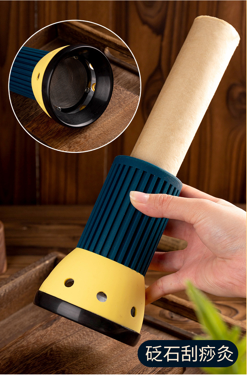 Bian Stone Moxa Jar Handheld Warming Massage Cup with 2 Moxa Sticks Fire Cap and Essential Oil preparation