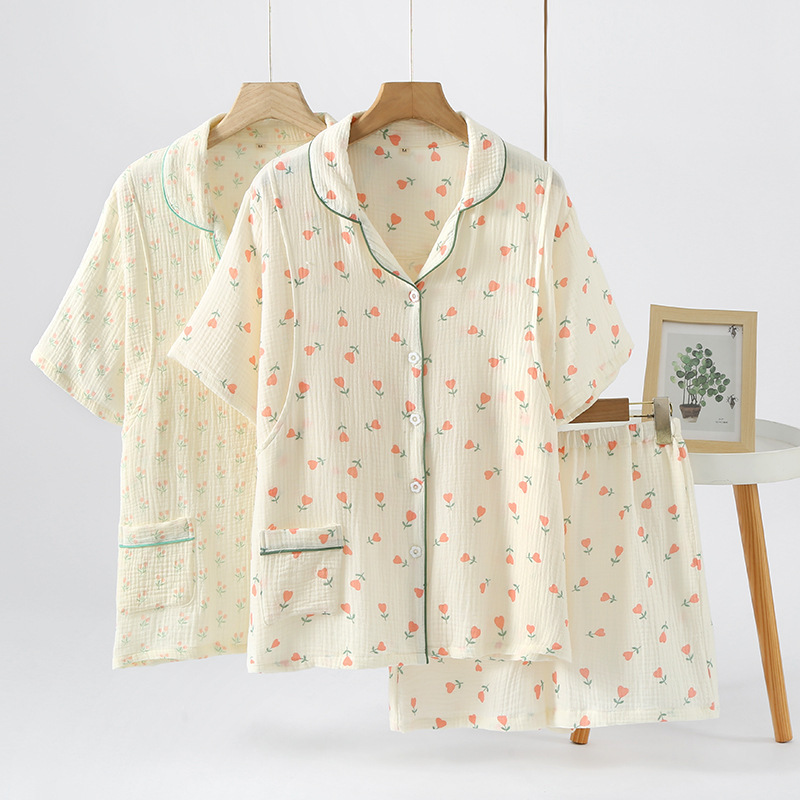 Summer Breastfeeding Pajamas Summer Dress Moon Dress Pregnant Women Two-piece Set Thin Summer Short-sleeved Shorts Pregnancy Crepe Pure
