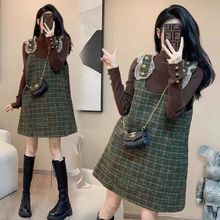 孕妇秋装套装秋冬新款网红背带裙宽松显瘦大码时尚连衣裙两件套