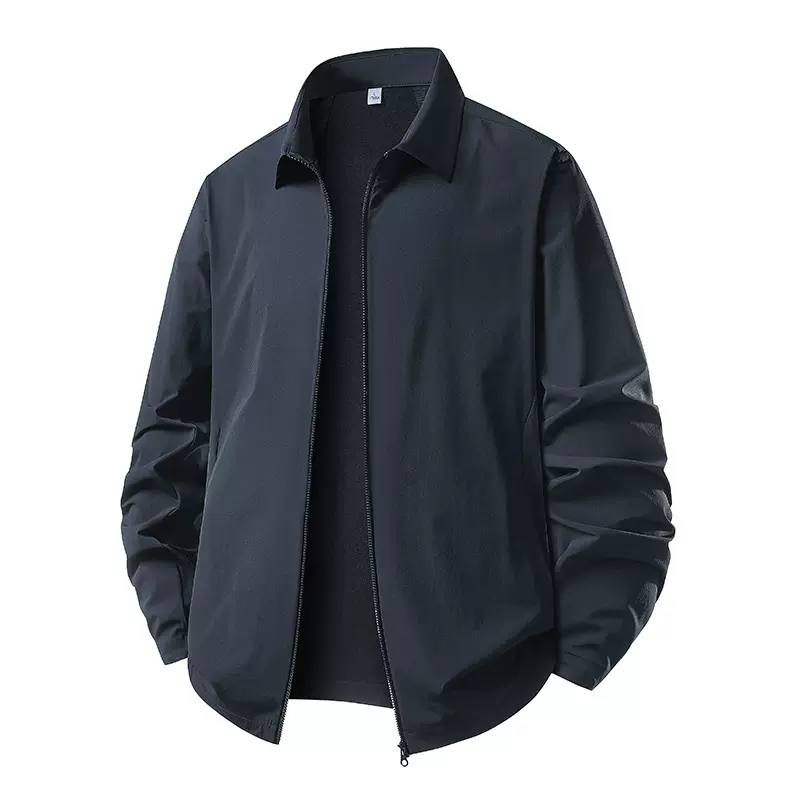 跨境大码翻领风衣男士锦纶透气抗皱长袖团体工作定制LOGO轻薄外套
