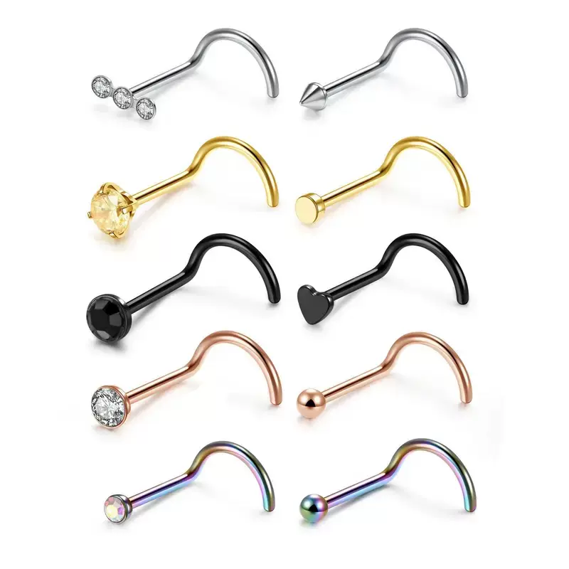 跨境电商新品金色桃心鼻环不锈钢五角星鼻钉 S杆鼻饰人体穿刺饰品