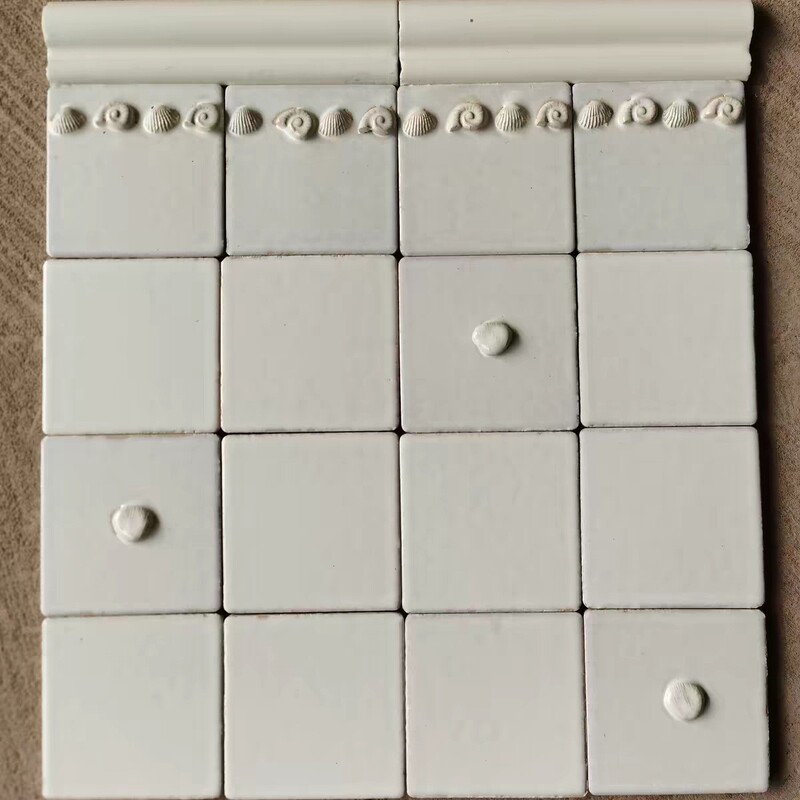Ocean-style small square tiles, white embossed kiln-fired handmade tiles, design tiles for restaurant, kitchen, bathroom, and balcony walls