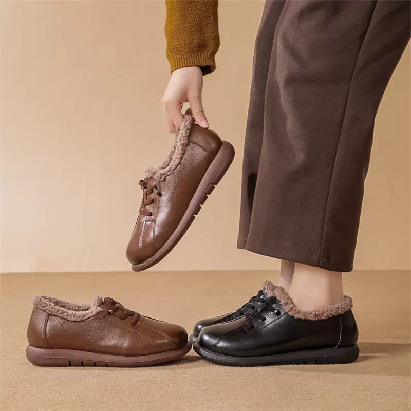 冬新款羊毛保暖妈妈棉鞋平底防滑深口外穿单鞋女中老年休闲毛毛鞋