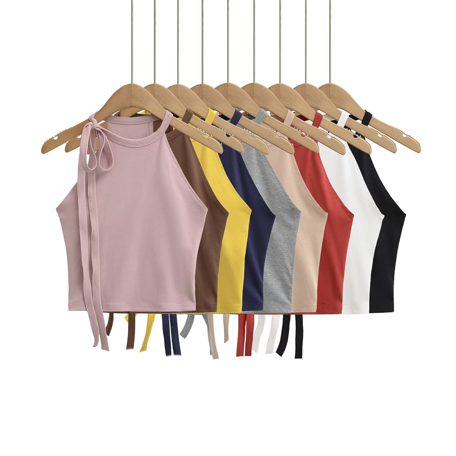 Spring summer solid color base tank top with bow sleevless