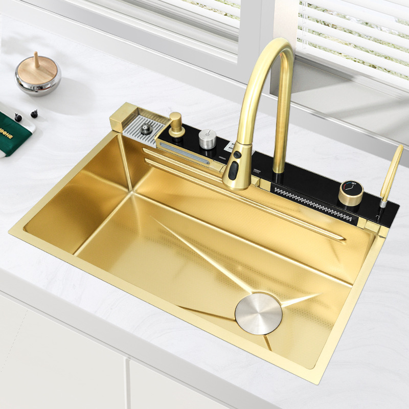 Aviar lluvia acero inoxidable lavabo de cocina 304 piano panal de panal de cocina digital canal único lavabo de cocina