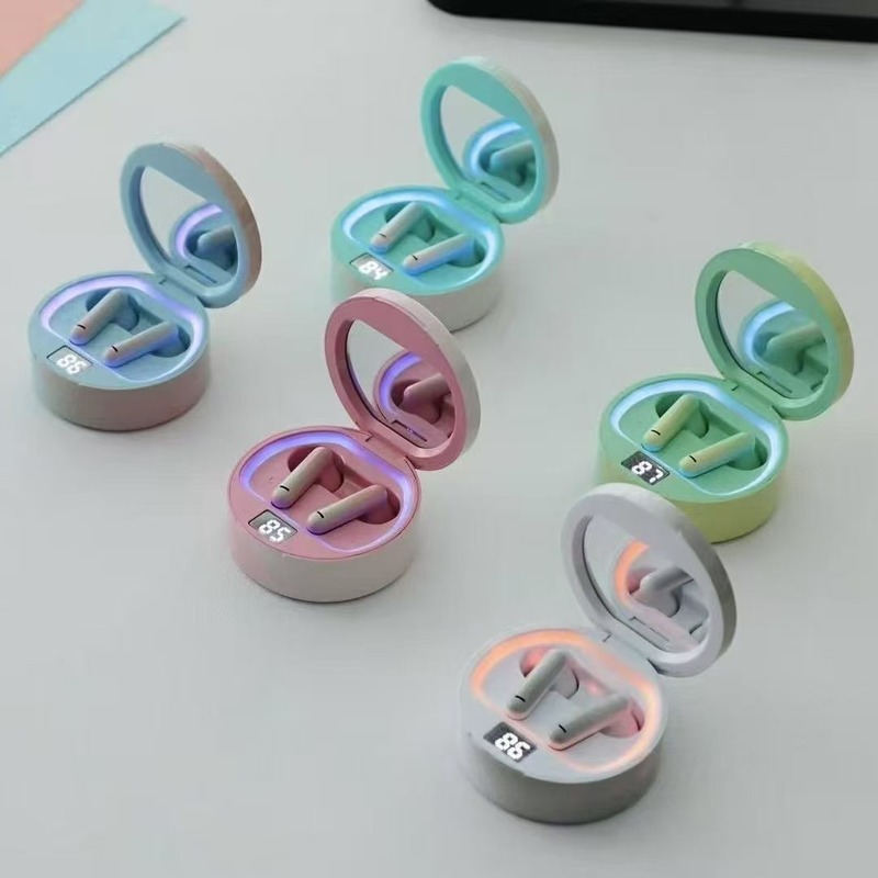 新品TWS-K2时尚渐变色带电显镜面耳机礼品收纳盒耳机 马卡龙少女|undefined