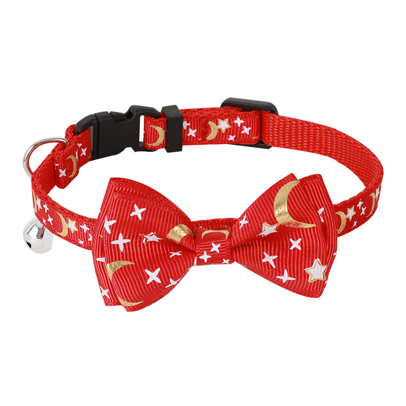 Nuevo collar de mascotas estampado de oro correa arco estrella luna collar de gato collar de perro. Gato de vacaciones lujoso