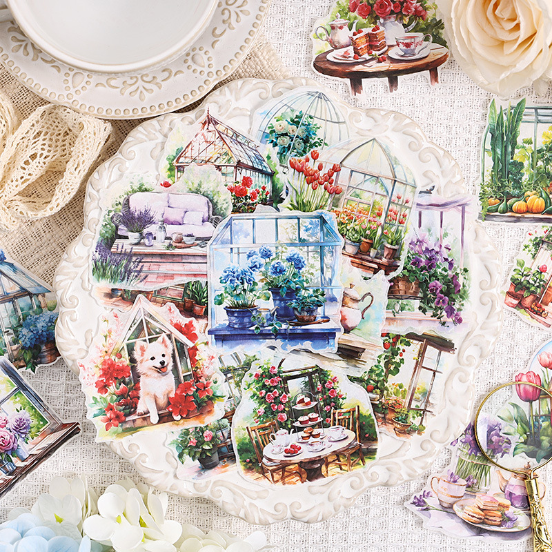 Poesía en el camino de la flor jardín especial aceite pegatinas de cuentas de mano paquete diy diario de cuentas de mano y pegatinas de papel pegatinas de viento pastoral transfronterizo