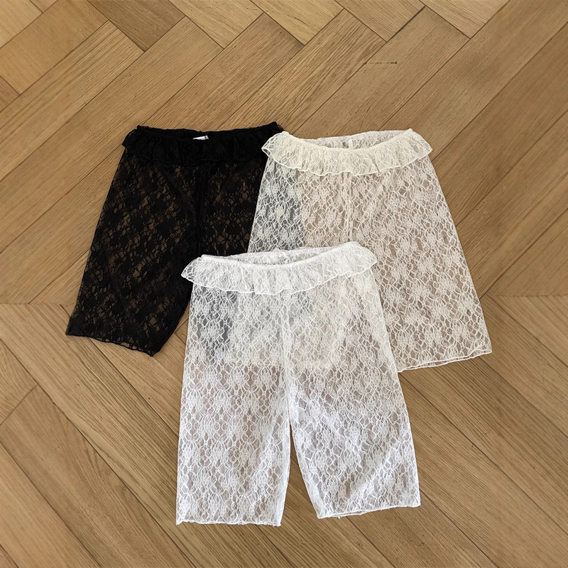In-Stock Three-Color Summer ~ Korean Ins Girl Japanese-Style Lace Soft Wave Trim Inner Mid-Length Leggings