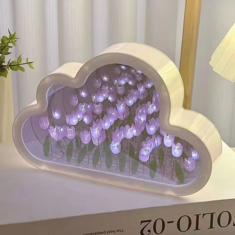 Handmade diy cloud and flower night light [purple 20 flowers]